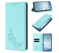 Phone Case for TCL K70 Power 4G / K70 4G, Peony Pattern PU Leather Wallet Case with [RFID Blocking] Card Slots Kickstand Magnetic Flip Cover, Mint
