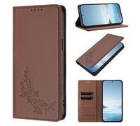 Phone Case for TCL K70 Power 4G / K70 4G, Peony Pattern PU Leather Wallet Case with [RFID Blocking] Card Slots Kickstand Magnetic Flip Cover, Brown