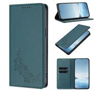 Phone Case for TCL K70 Power 4G / K70 4G, Peony Pattern PU Leather Wallet Case with [RFID Blocking] Card Slots Kickstand Magnetic Flip Cover, Dark Green