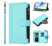 Phone Case for Vivo X300 FE, Shockproof PU Leather Wallet Case with 9 Card Slots Anti-Scratch Stand Magnetic Flip Zipper Pocket Cover for Vivo X300 FE, Mint green