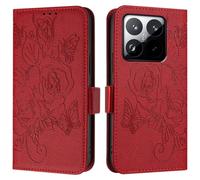 Phone Case for Xiaomi 15T 5G Wallet Case, Roses Pattern PU Leather Case with [RFID Blocking] Card Slots Kickstand Shockproof Magnetic Flip Cover for Xiaomi 15T 5G, Red