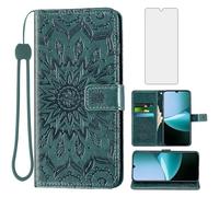 Phone Case for Xiaomi Redmi 15C 4G/5G/Xiaomi Poco C85 Wallet with Screen Protector and Sunflower Leather Slim Flip Cover Card Holder Stand Cell Accessories Redmi15C C15 85C Lte Women Men Dark Green