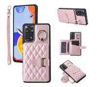 Phone Case For Xiaomi Redmi Note 11 Pro 4G/5G Wallet Cover with Crossbody Shoulder Strap and Leather Credit Card Holder 360°Rotation Ring Kickstand Cell Accessories Redme Note11 11E 11Pro Girls Pink