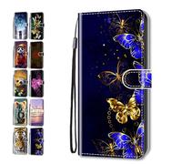 Phone Case for Xiaomi Redmi Note 12 Pro/Poco X5 5G Pro with Pattern 3D Print Animal Butterfly Design Leather Wallet Flip Cover with Card Holder Slot for Girls Boys - Blue-Gold Butterfly