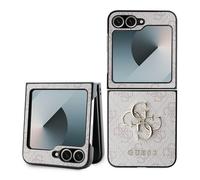 Phone Case Galaxy Z Flip 6 Guess Faux Leather Pink Pattern Big Logo Gold