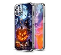 Phone Case Halloween Cute Ghost Horror Compatible with iPhone 17 Pro Night Witch Casting Spell with Ghosts Black Cat and Full Moon Side Striped Soft Phone Cover