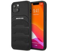 Phone Case iPhone 14 Mercedes AMG Genuine Leather Logo Black