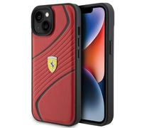 Phone Case iPhone 15 Ferrari Faux Leather Red with Yellow Logo Metal