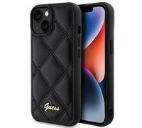 Phone Case iPhone 15 Guess Faux Leather Black with Logo Gold