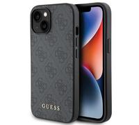 Phone Case iPhone 15 Guess Faux Leather Gray with Gold Logo