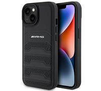 Phone Case iPhone 15 Plus Mercedes AMG Genuine Leather Black Logo