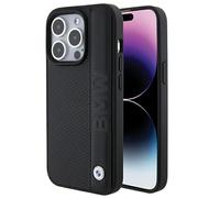 Phone Case iPhone 15 Pro BMW Genuine Leather Embossed Black Logo Metal