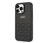 Phone Case iPhone 16 Pro Max Audi Faux Leather Black Logo Metal