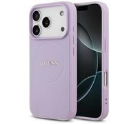 Phone Case iPhone 17 Pro Guess Faux Leather Purple MagSafe Logo Gold