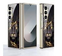 Phone Case Samsung Galaxy Fold 6 Case, Plating Painted Marble Patterns Galaxy Z Fold6 Cases, Fliping Phone Cover for Samsung Z Fold 6 2024, Lion