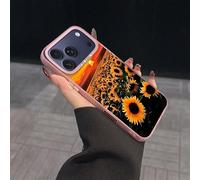 Phone Case, Sunflower Design, Pink Bumper, Protective Cover with Camera Protection