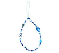 Phone Chain Wrist Strap with Blue Glass Seed Beads Heart Charm 30Cm Circumference Anti-Drop Hanging Rope for Friends and Daughters