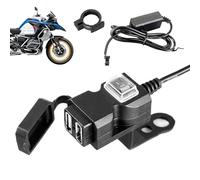 Phone Charger Motorcycle, Waterproof Fast Adapter, 2 Ports USB Charger with Quick Output, Motorcycle Charging Socket with Secure Mount, Dashboard Camera GPS Tablet Mobile Phone Accessory