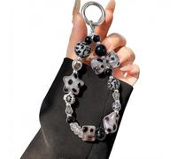 Phone Charm with Crystal/Handpainted Bead, Kawaii Hands-Free Phone Wrist Strap for Women Girl, Cute Leopard Star Print Shell Bead, Bling Glitter Beaded, CellPhone Lanyard for Camera Bag Keychain