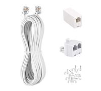 Phone Cord 15FT, Landline Telephone Cable with RJ11 Plug, Includes Telephone Inline Coupler RJ11 Splitter and 10pcs Cable Clips(White)