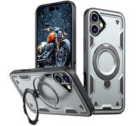Phone Cover Bundles Compatible with iPhone 16 Case with Magnetic Invisible Kickstand,Anti-Slip and Drop-Proof Protective Cover with 360° Ring Stand,Shockproof Slim Hard Back Soft Edge Case Case(Gray)