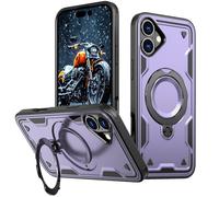 Phone Cover Bundles Compatible with iPhone 16 Case with Magnetic Invisible Kickstand,Anti-Slip and Drop-Proof Protective Cover with 360° Ring Stand,Shockproof Slim Hard Back Soft Edge Case Case(Purple