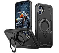 Phone Cover Bundles Compatible with iPhone 16 Plus Case with Magnetic Invisible Kickstand,Anti-Slip and Drop-Proof Protective Cover with 360° Ring Stand,Shockproof Slim Hard Back Soft Edge Case Case(B