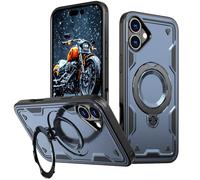 Phone Cover Bundles Compatible with iPhone 16 Plus Case with Magnetic Invisible Kickstand,Anti-Slip and Drop-Proof Protective Cover with 360° Ring Stand,Shockproof Slim Hard Back Soft Edge Case Case(B