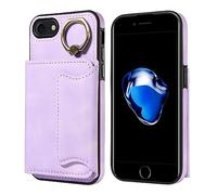 Phone Cover Bundles Compatible with iPhone 8 Plus / 7 Plus Wallet Case Leather Protective Case with Card Holder, 360° Rotation Ring Kickstand PU Leather Double Magnetic Clasp Shockproof Cover Case(Pur