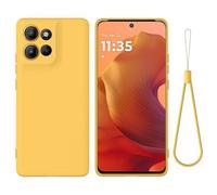 Phone Cover Bundles Compatible with Motorola Moto G15 Power Phone Case , Anti-Scratch Thin Slim Liquid TPU Soft Rubber Gel Full Camera Protection Bumper Pure Color Simple Cover W Wrist Band Case(Yello