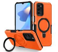 Phone Cover Bundles For OPPO A53 2020 Sleek Minimalist Slim Case,Metal Ring Kickstand Shockproof Hard PC Heavy Duty Protective Case [Military Drop Protection] For A53 2020 Case(Orange)
