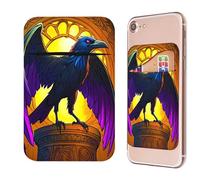 Phone Credit Card Holder Stick on, Phone Case Wallet, Cell Phone Pocket Self Adhesive Stretchy Lycra Stick on Wallet ID Credit Card Case Pouch Sleeve for All Smartphones, Eagle With Purple Wings