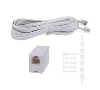 Phone Extension Cord 15FT, Long Telephone Cable with Standard RJ11 Plug and 1 in-Line Couplers and 10 Cable Clip Holders