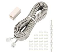 Phone Extension Cord 33 Ft, Telephone Cable with Standard RJ11 Plug and 1 in-Line Couplers and 20 Cable Clip Holders, Grey
