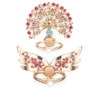 Phone Finger Ring Stand,2 Pack Luxury Glitter Diamond Universal Metal Kickstand for iPhone 17/16/15/14/13 Pro Max, Galaxy S25/S24/S23/S22 Ultra, Finger Ring Grip Holder,Peacock/Wings