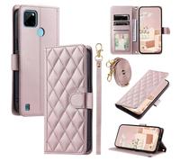 Phone Flip Case Compatible with Oppo Realme C21Y/C25Y Wallet case with Credit Card Holder,Soft PU Leather Magnetic Wrist Shoulder Strap, Flip Folio Book PU Leather Phone case Shockproof Cover Women Ca