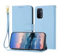 Phone Flip Case Wallet Case For Oppo A54 5G/Oppo A74 5G/Oppo A93 5G For Women and Men,Flip Leather Cover with Card Holder, Shockproof TPU Inner Shell Phone Cover & Kickstand Case Cover(Light Blue)