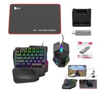 Phone Game Converter Set, Gamepad Keyboard Mousse Converter Set, Wired Mechanical USB Converter, Keyboard and Mice Set, Half Hand Adapter, Converter Set with RGB LED Back Light for Players