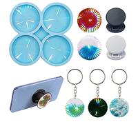 Phone Grip Mold with 4PCS Cellphone Socket Phone Holder Epoxy Resin Molds Holographic Light and Shadow Mold 4 Cavity Circle Casting Molds DIY Silicone Mold for Crafts Brooch Jewelry Making Supplies