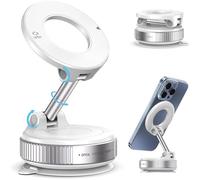 Phone Holder for Car, Vacuum Magnetic Car Mount with Ultra-Strong N55 Magnet & One-Twist Suction Cup, 360° Adjustable Foldable Phone Stand Compatible with iPhone Samsung Android (White)