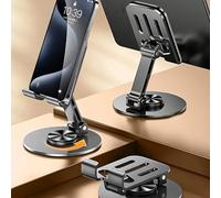 Phone Holder for Desk, MT-6 Cell Phone Stand for Desk Universal Cellphone Stand Holder Foldable & Height Adjustable Compatible Under 8” Device, with Silicone Mat, Black