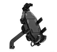 Phone Holder for Motorcycle Scooter ATV with Shock Absorber Module Secure Clamp Arms and Silicone Protection 360 Degree Rotation for Safety (Black rearview)