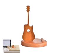 Phone Holder - Guitar Craft, Polished Wooden Texture, Carved Ornamental Shape, Firm Angle Stability, Balanced Frame Design, Artistic Construction | Desktop Styling Zones, Musician Work Tab