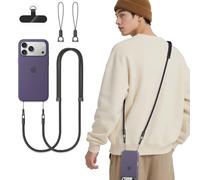 Phone Lanyard Phone Strap Crossbody Compatible with iPhone 17/Air/Pro/Max All Phone Cases with 2 Charms Dual Holes 1 TPU Tab 360° Hook Adjustable Hands-Free Shoulder Neck Camera Strap Anti Theft Black