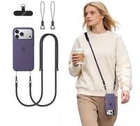 Phone Lanyard Phone Strap Crossbody Compatible with iPhone 17/Air/Pro/Max All Phone Cases with 2 Charms Dual Holes 1 TPU Tab 360° Hook Adjustable Hands-Free Shoulder Neck Camera Strap Anti Theft Black