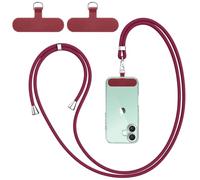 Phone Lanyard Strap with 2 Tether Tab, Adjustable Nylon Neck Strap Necklace Phone Compatible with Most Smartphones Wine red