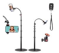 Phone Overhead Stand, Gooseneck Phone Floor Stand, Tall Video Cell Phone Mount with Height Adjustable Stand, Heavy Base, 360 Head, Works with iPhone 16, 16 Pro Max, 16 Plus, 15, 14, 13