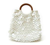 Phone Pocket Shell Purse for Women, White Seashells Bag, Rounded Handle, Magnetics Closure, Card Slot Interior, Social Event Styling, Handheld Accessory Bag Round Handle Magnetics Bags