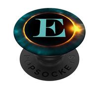 Phone Pop Up Holder,Full Moon Black Teal Monogram Letter E PopSockets PopGrip: Swappable Grip for Phones & Tablets