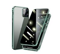 Phone Privacy Case, Front and Back Tempered Glass 360 Full Screen Covered, Phone Case Anti Spy Screen for iPhone Magnetic Adsorption Metal Bumper for iPhone (Midnight Green,13mini)